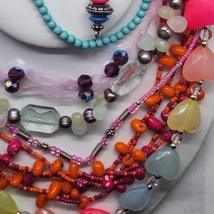 6 VTG to Modern Beaded Necklaces Mix Beads Acrylic Cyrstal Gem Lot Variety Retro